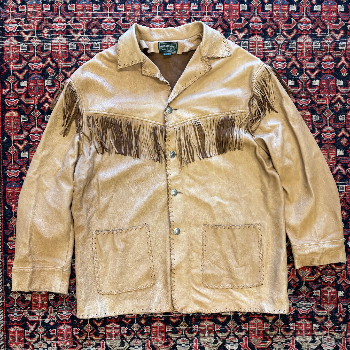 1990s Vintage Polo Country Ralph Lauren Native Leather Fringe Jacket