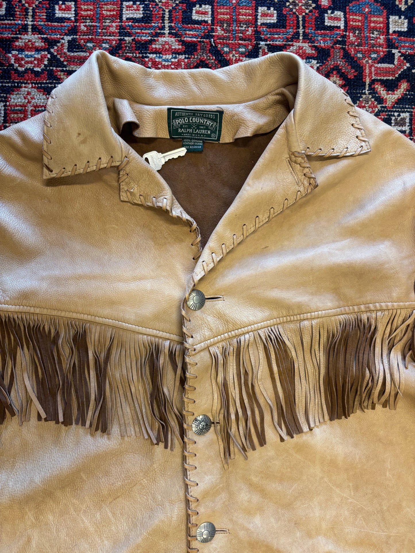 1990s Vintage Polo Country Ralph Lauren Native Leather Fringe Jacket