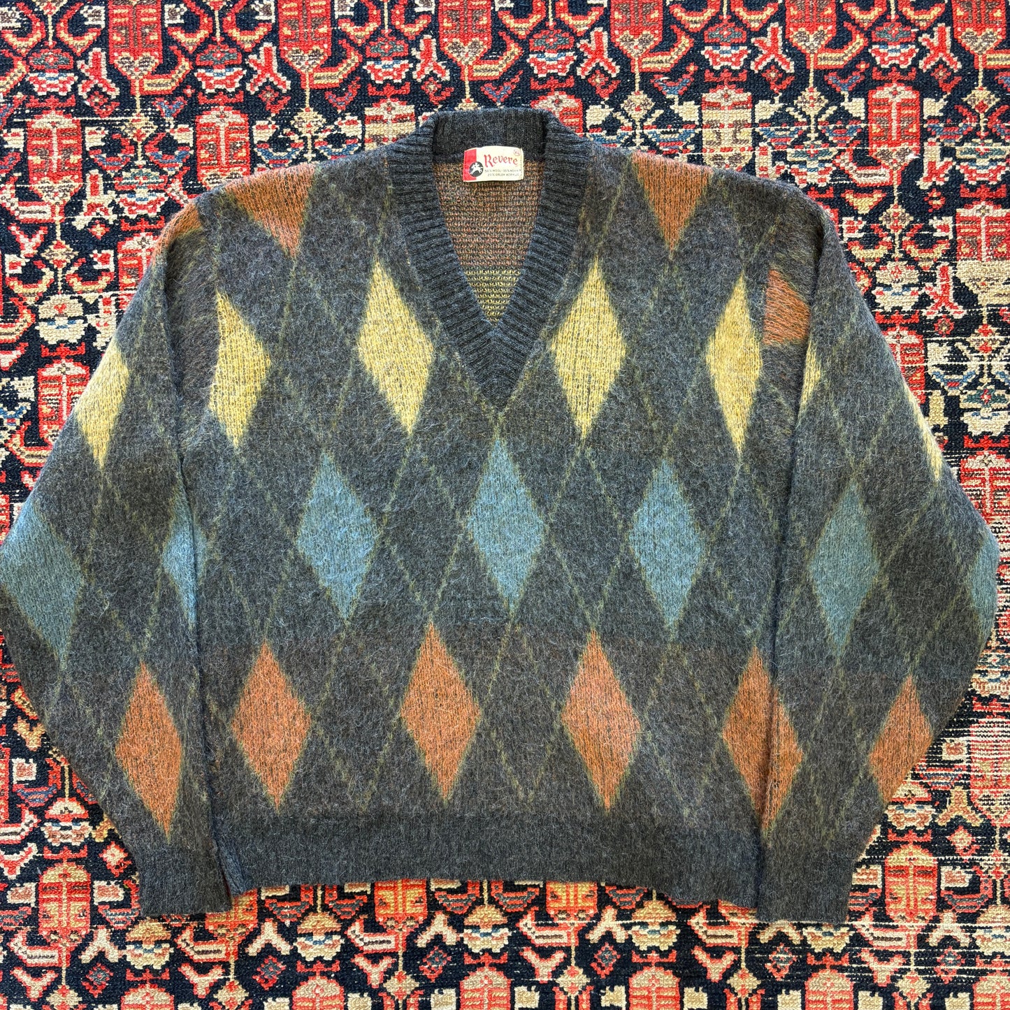 1960s Vintage Revere Wool Mohair Argyle Cardigan