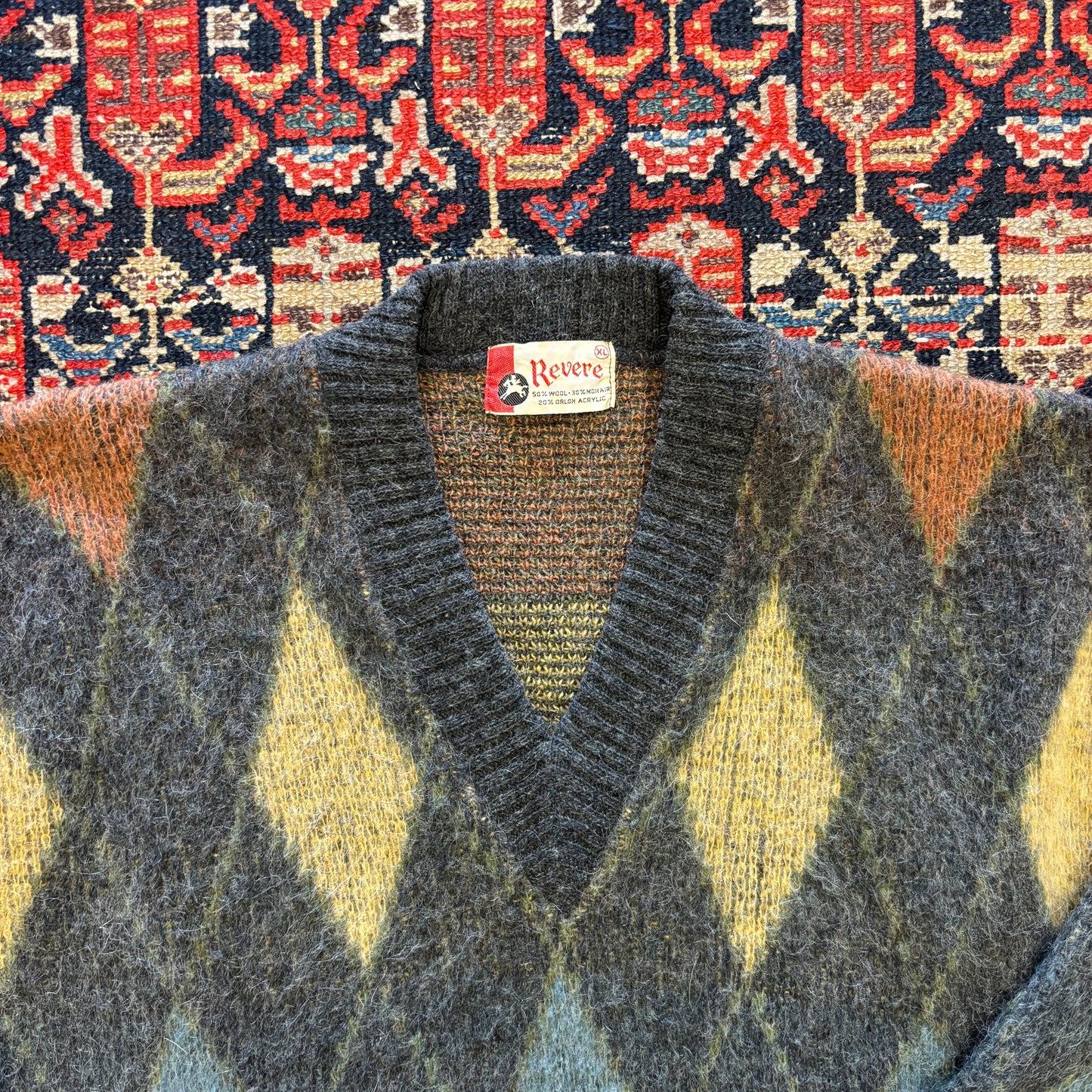 1960s Vintage Revere Wool Mohair Argyle Cardigan