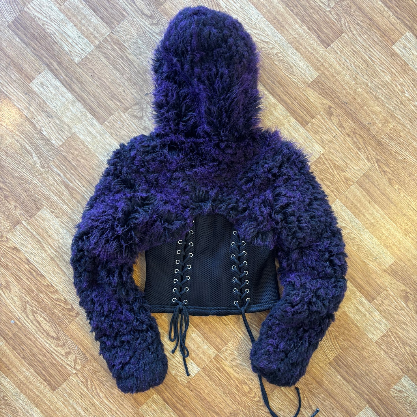 1990s Fetish by Lip Service Cropped Hooded Fur Jacket