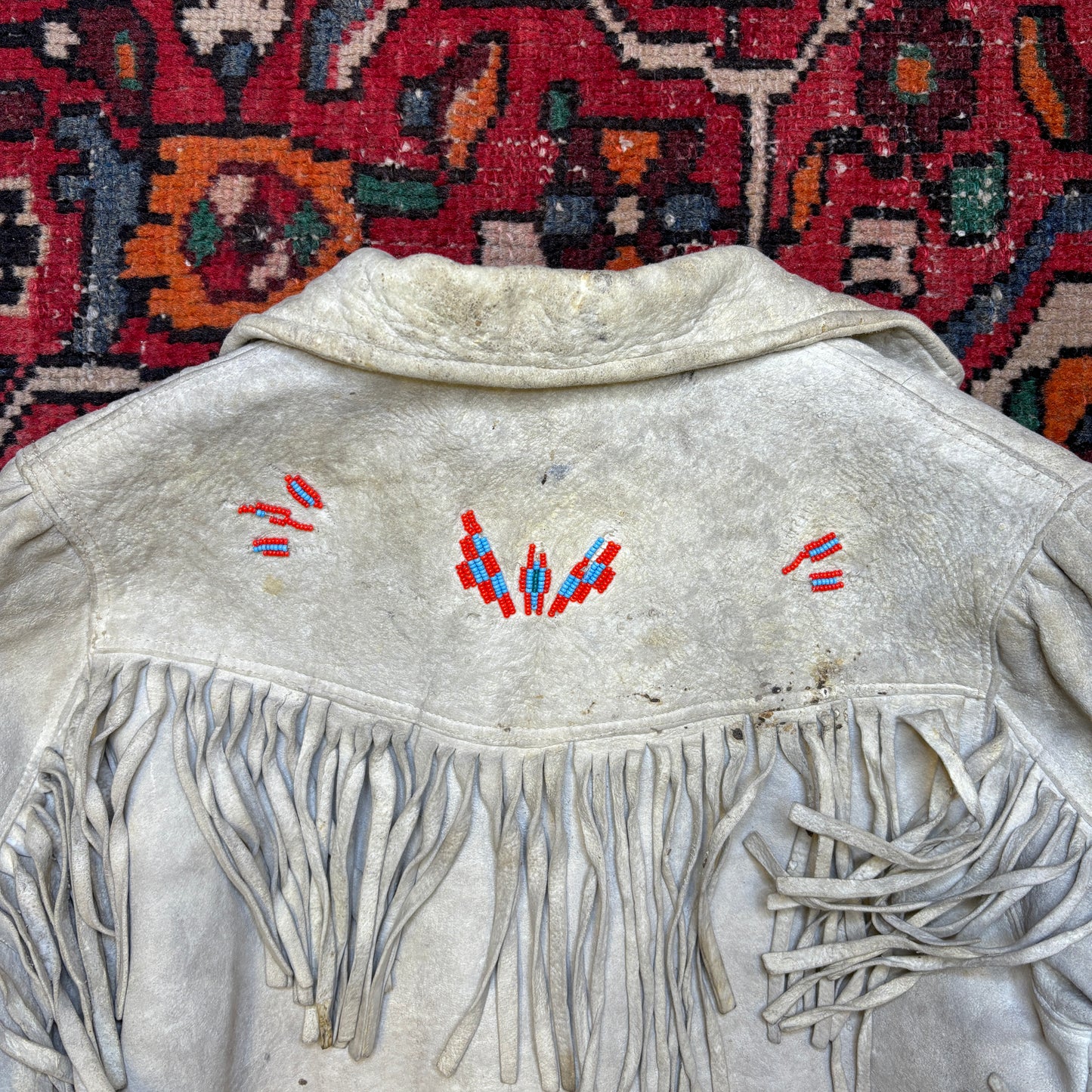 1950s Native Beaded Fringe Sheepskin Leather Jacket