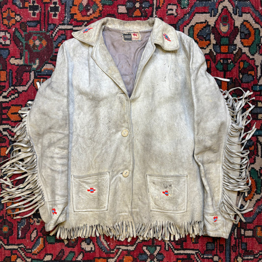 1950s Native Beaded Fringe Sheepskin Leather Jacket