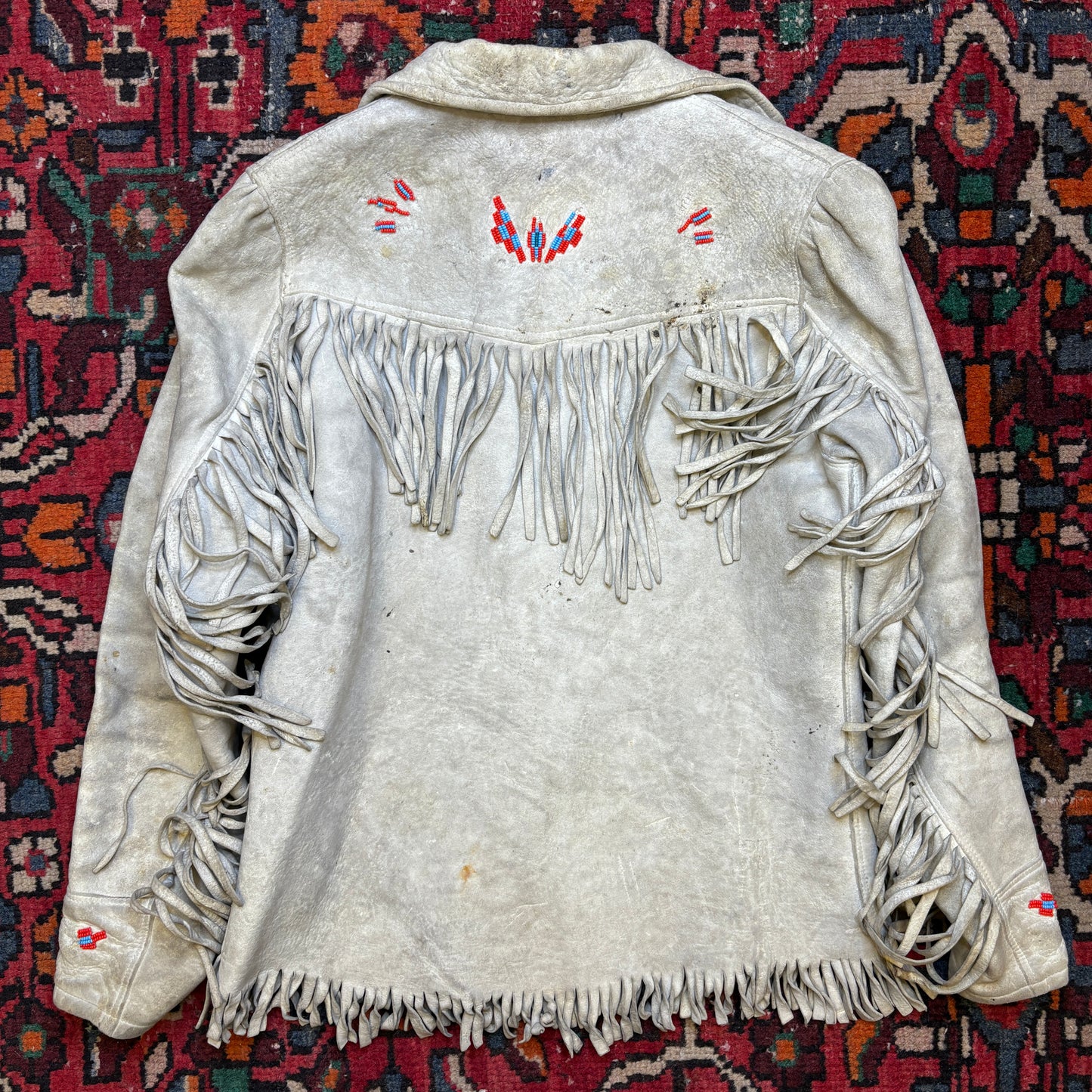 1950s Native Beaded Fringe Sheepskin Leather Jacket