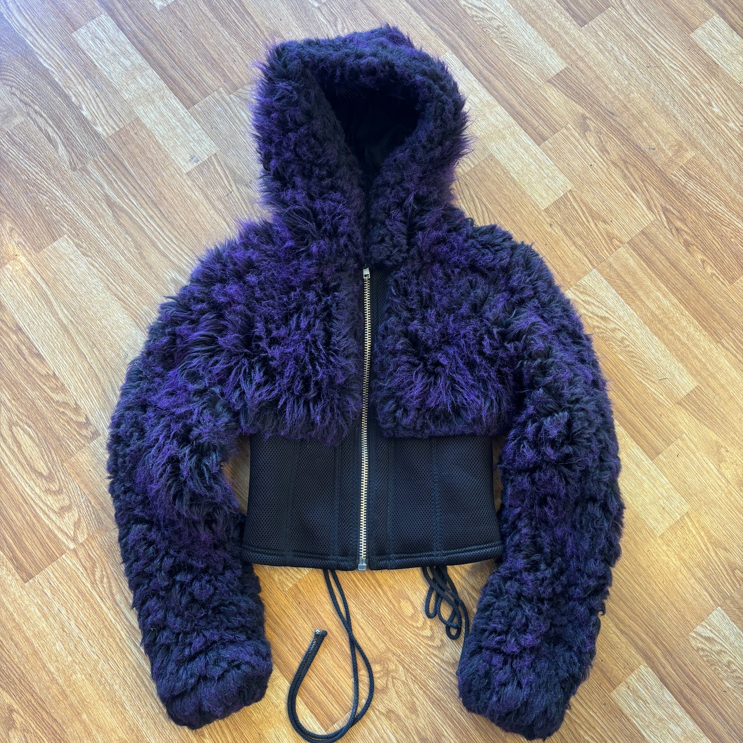 1990s Fetish by Lip Service Cropped Hooded Fur Jacket