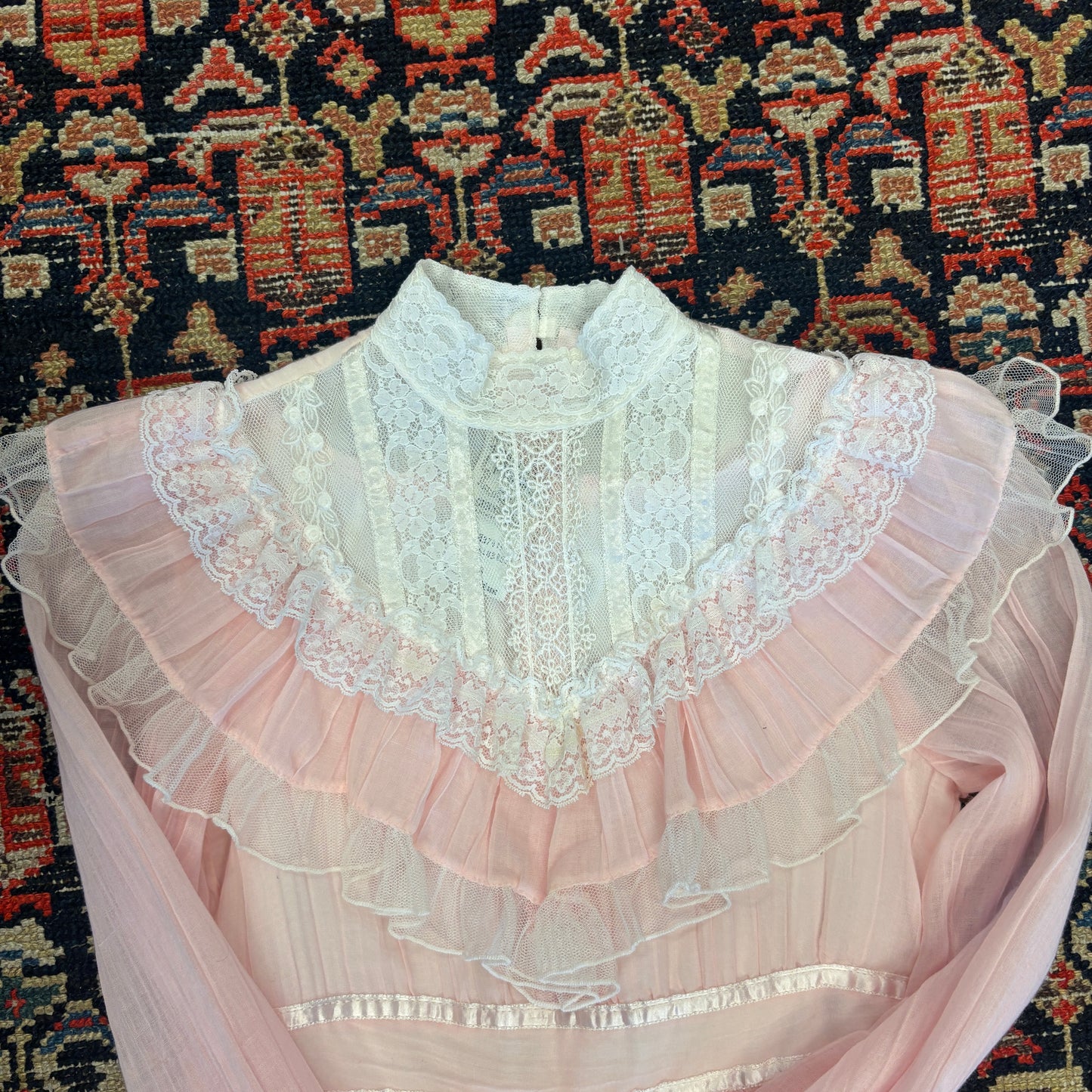 1970s Gunne Sax Pink Lace Maxi Dress
