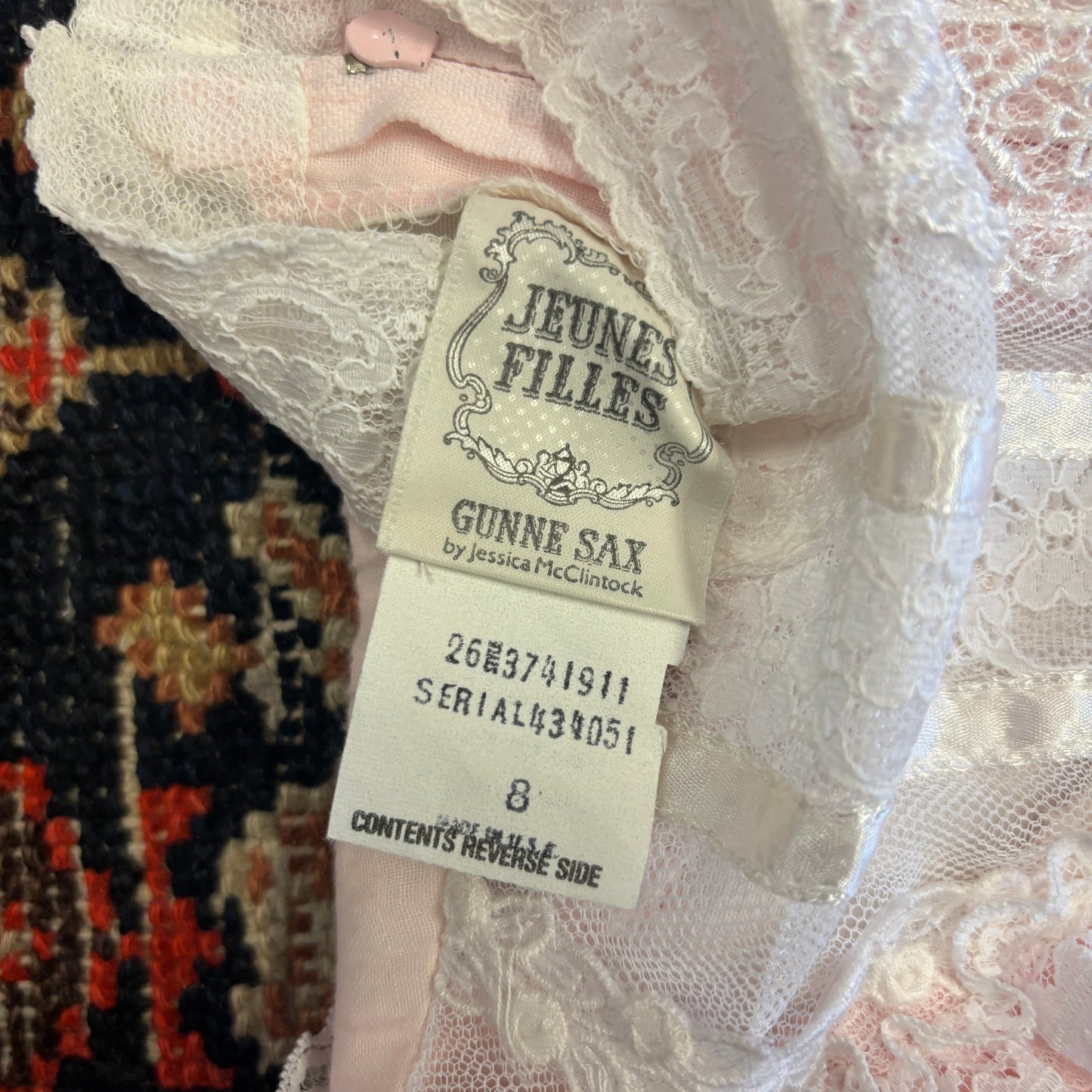 1970s Gunne Sax Pink Lace Maxi Dress
