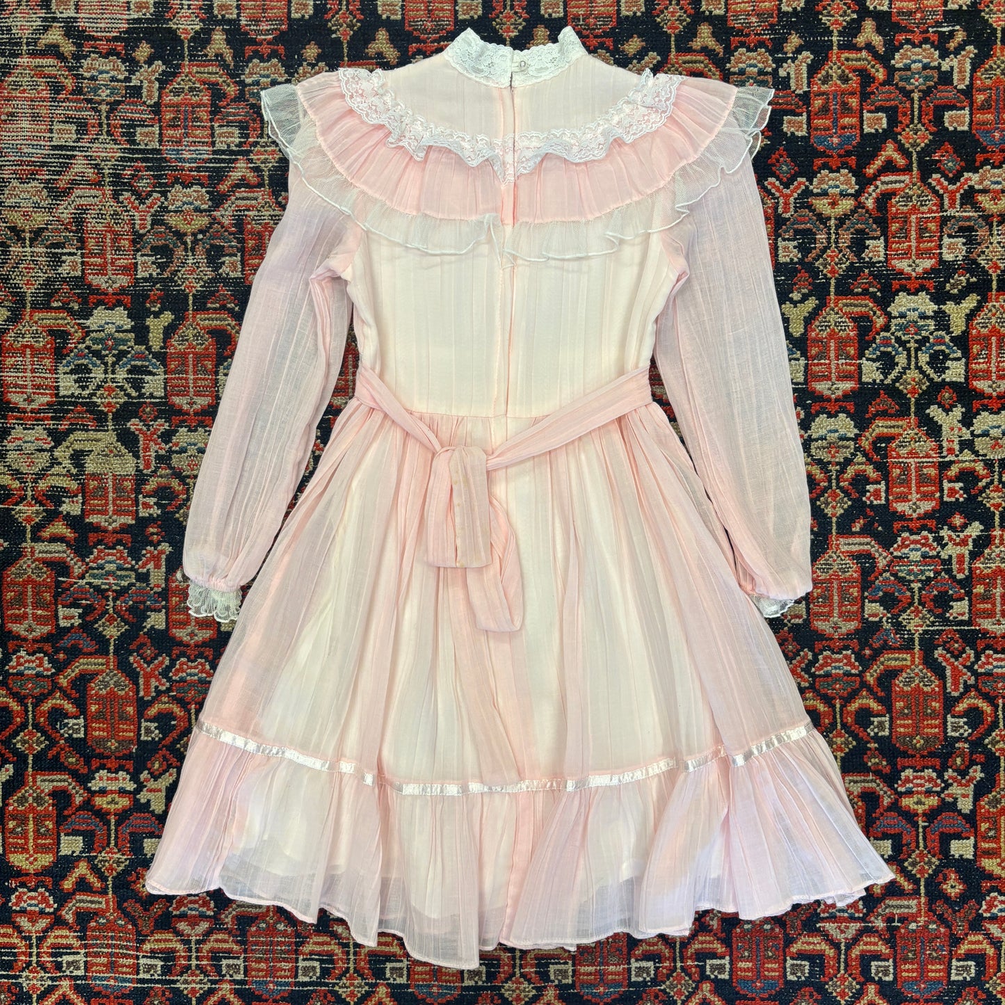 1970s Gunne Sax Pink Lace Maxi Dress