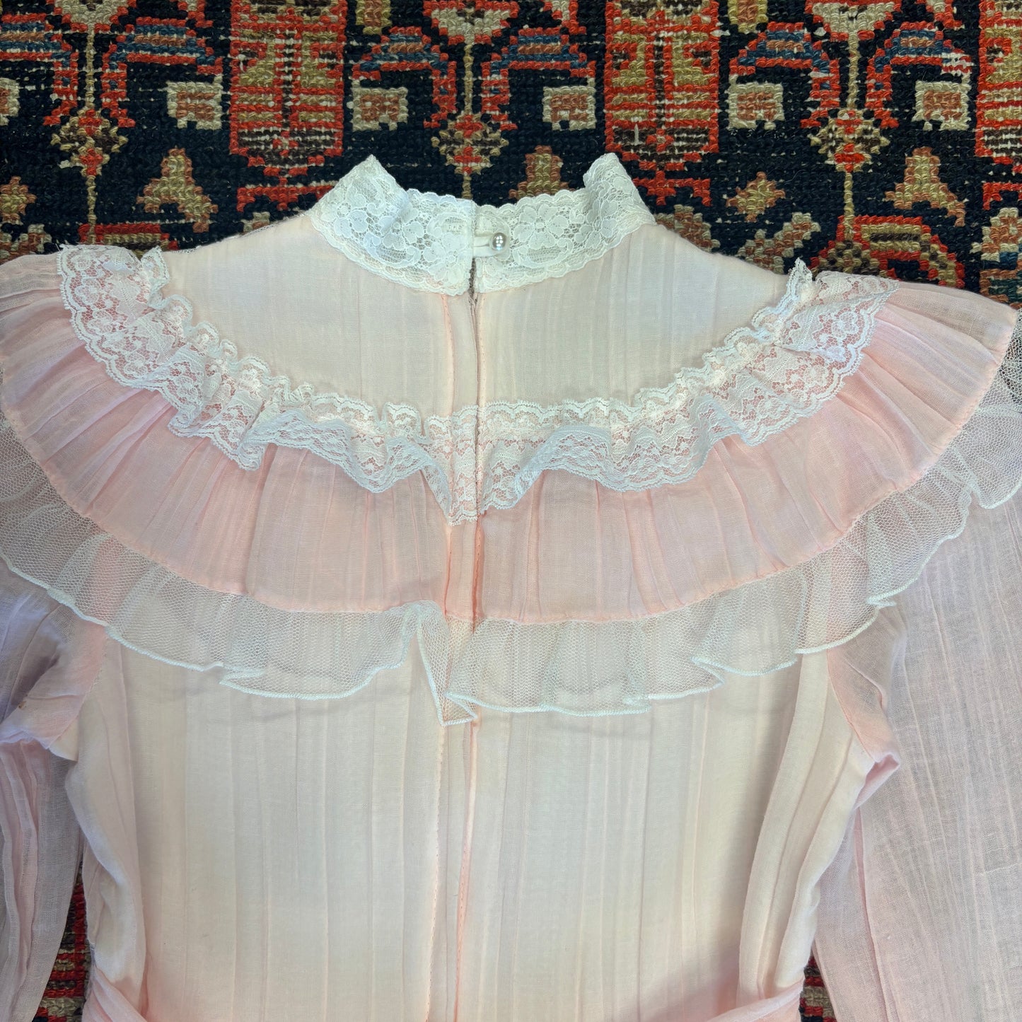 1970s Gunne Sax Pink Lace Maxi Dress