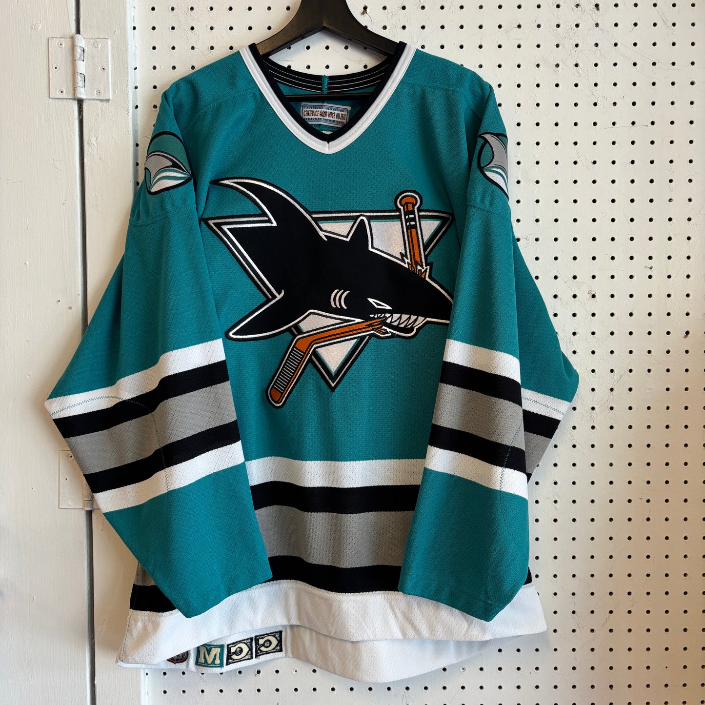 1990s San Jose Sharks Fight Strap Hockey Jersey