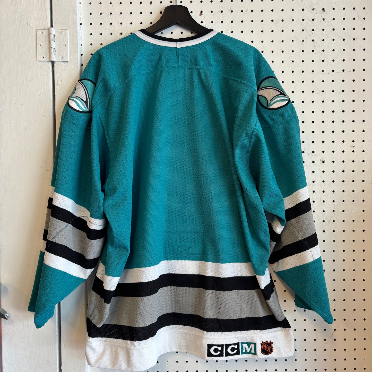 1990s San Jose Sharks Fight Strap Hockey Jersey