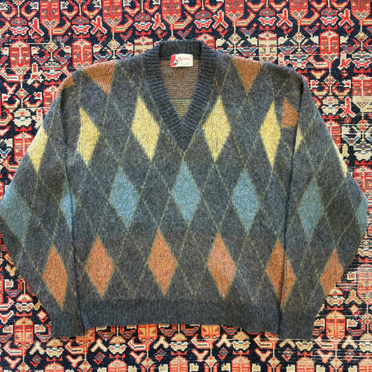1960s Vintage Revere Wool Mohair Argyle Cardigan
